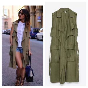 ZARA Khaki Green Sleeveless Vest Jacket